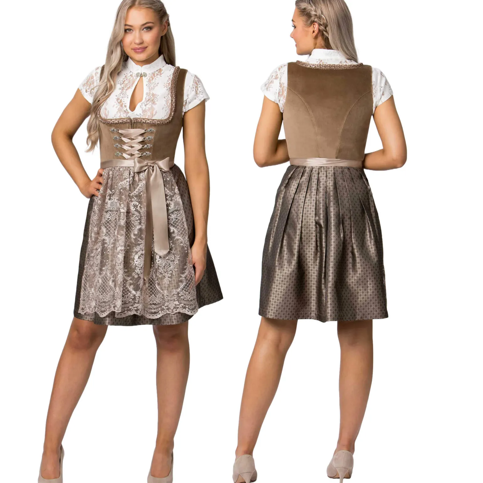 Sale Damen Dirndl "Loredana", Taupe Damen Dirndl