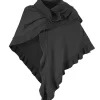 Hot Damen Dreieck Rüschen Poncho, Grau Damen Ponchos