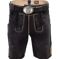 Best Herren Hirschlederhose "Hirschvogel", Anthrazit Herren Lederhosen
