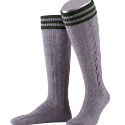 Sale Herren Kniestrumpf mit handgezogenem Zopf und farbig abgesetztem Bund, Mittel-Tanne Herren Socken