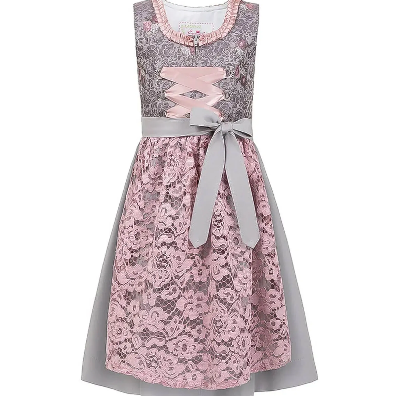 New Kinder Dirndl "Irina", Silber-Rose Kinder Dirndl